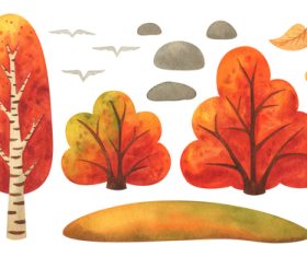 Autumn park forest watercolor clipping painting vector