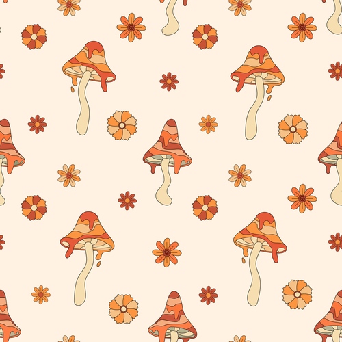 Autumn seamless pattern vector of cartoon mushroom background