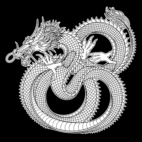 Black and white dragon tattoo vector