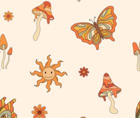 Butterfly mushroom and other seamless cartoon patterns vector