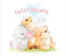 Cartoon animals sleeping illustration vector