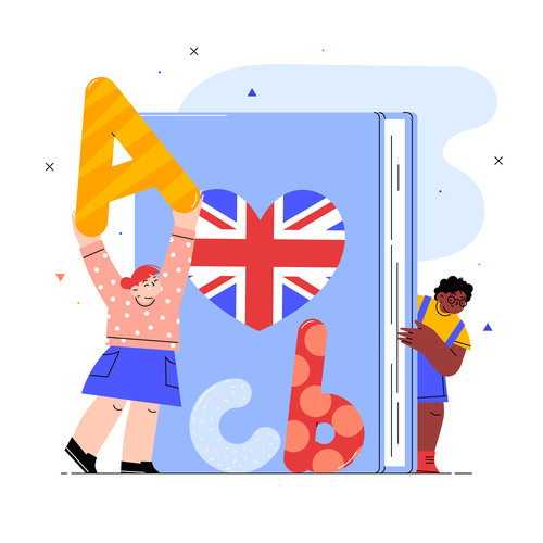 Children illustration vector holding english alphabet