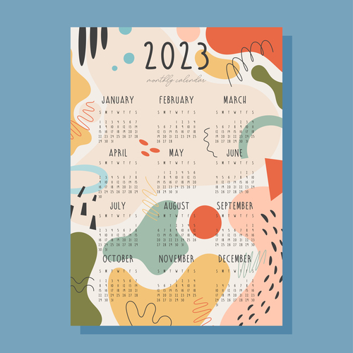 Color abstract background 2023 calendar vector