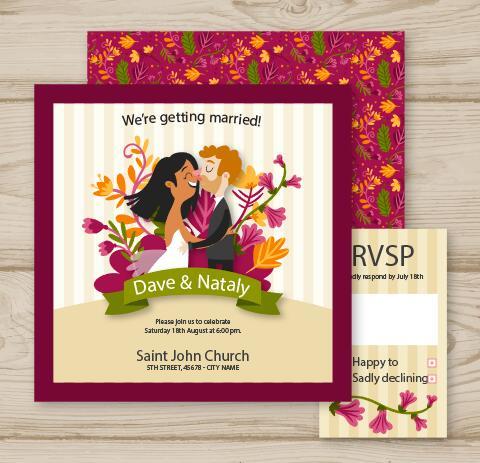 Design cartoon wedding invitation card vector