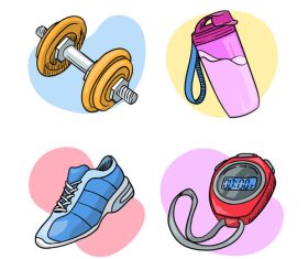 Dumbbell stopwatch and other sports products vector