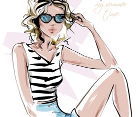 Fashion girl hand drawn vector