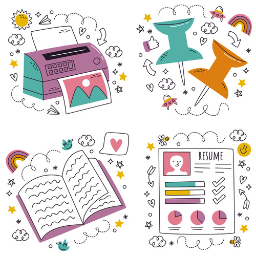 Fax machine and other sticker set vector