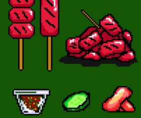 Fried sausage thai street food pixel art style vector