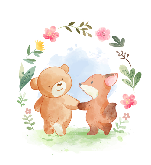 Friends holding hands flower frame illustration vector