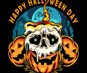 Halloween pumpkin with skull shaped candle burning vector