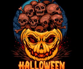 Halloween pumpkins filled with piles skulls very scary vector