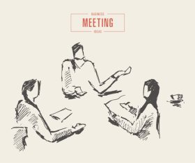 Hand drawn vector illustration businesswoman having meeting