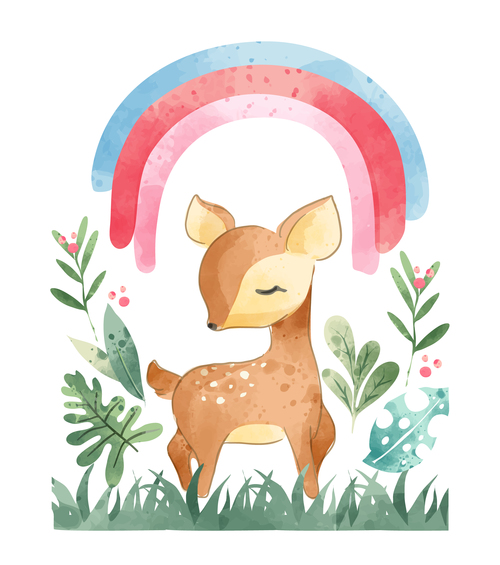 Little deer colorful rainbow cartoon illustration vector