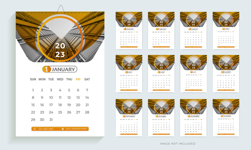 New year wall calendar design 2023 vector