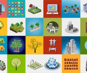 Plants and buildings cartoon collection vector