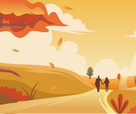 Romantic autumn panoramic illustration vector