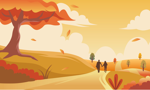 Romantic autumn panoramic illustration vector