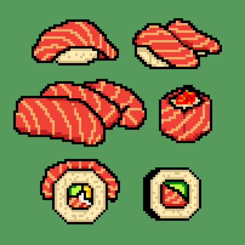 Salmon sushi pixel art style vector