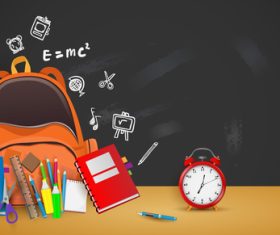 Schoolbag and stationery vector background return to school