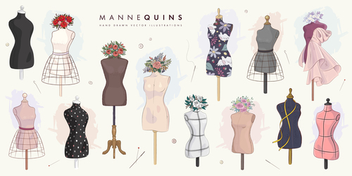Set of hand drawn mannequins vector