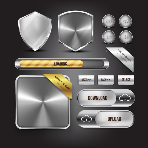 Silver website button design vector