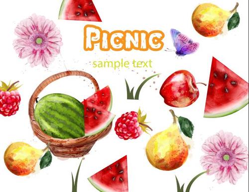 Summer fruit watercolor vector