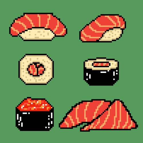 Sushi pixel art style vector