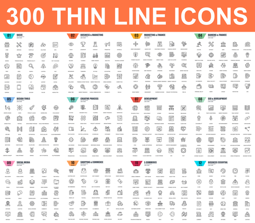 Thin line icon set vector