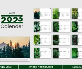 2023 new year calendar vector with green leaf background