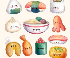 Asian food cartoon collection vector