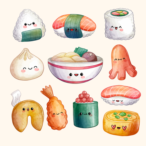 Asian food cartoon collection vector