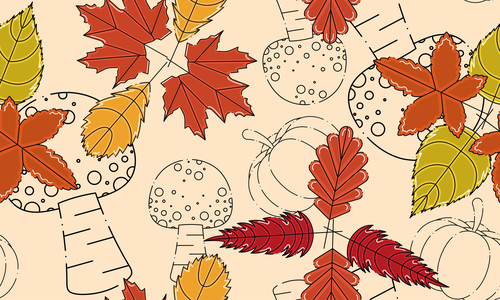 Autumn seamless pattern background with mushrooms vector