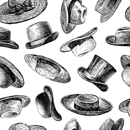 Background of sketches of vintage hats vector