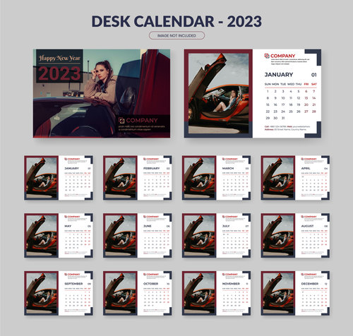 Beauty and luxury cars desk calendar 2023 vector