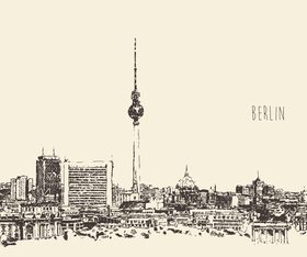 Berlin skyline engrave vector illustration