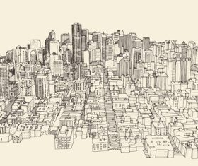 Big city architecture engraved illustration vector