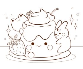 Cake hand drawn coloring book vector
