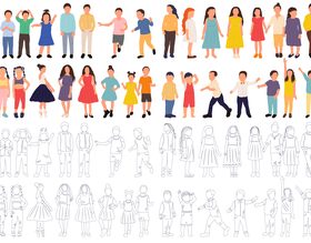 Children set white background isolated vector