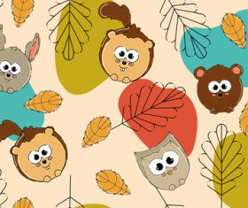 Colored autumn seamless pattern background with cute animals vector