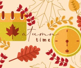 Colored autumn seamless pattern background with watch calendar vector