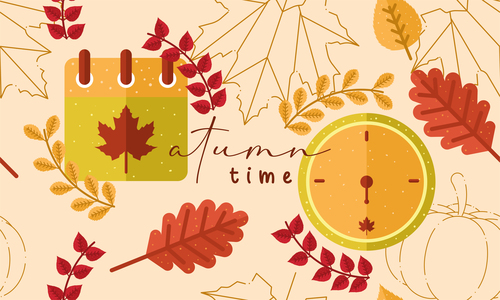 Colored autumn seamless pattern background with watch calendar vector