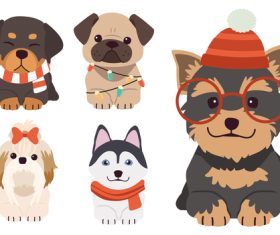 Dogs wear red Christmas hats vector