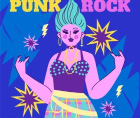 Female punk rock illustration vector