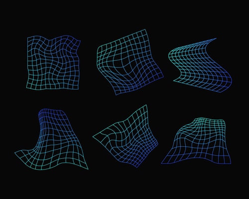 Geometric grids with neon gradient set vector