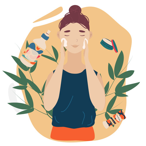 Girls daily skin care illustration vector