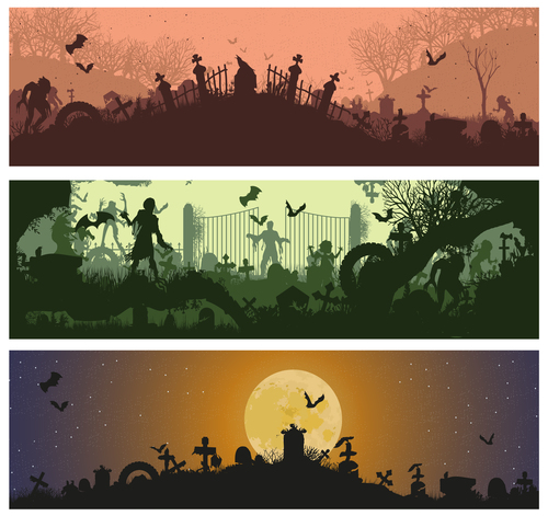 Halloween Horror graveyard banner vector