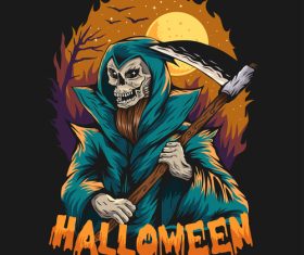 Halloween ghost skull horror halloween tshirt design artwork vector