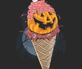 Halloween ice cream pumpkin artwork vector