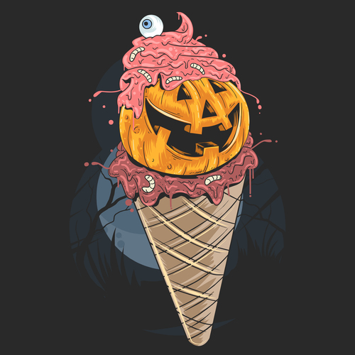 Halloween ice cream pumpkin artwork vector