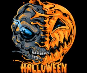 Halloween pumpkin half skull looks spooky vector